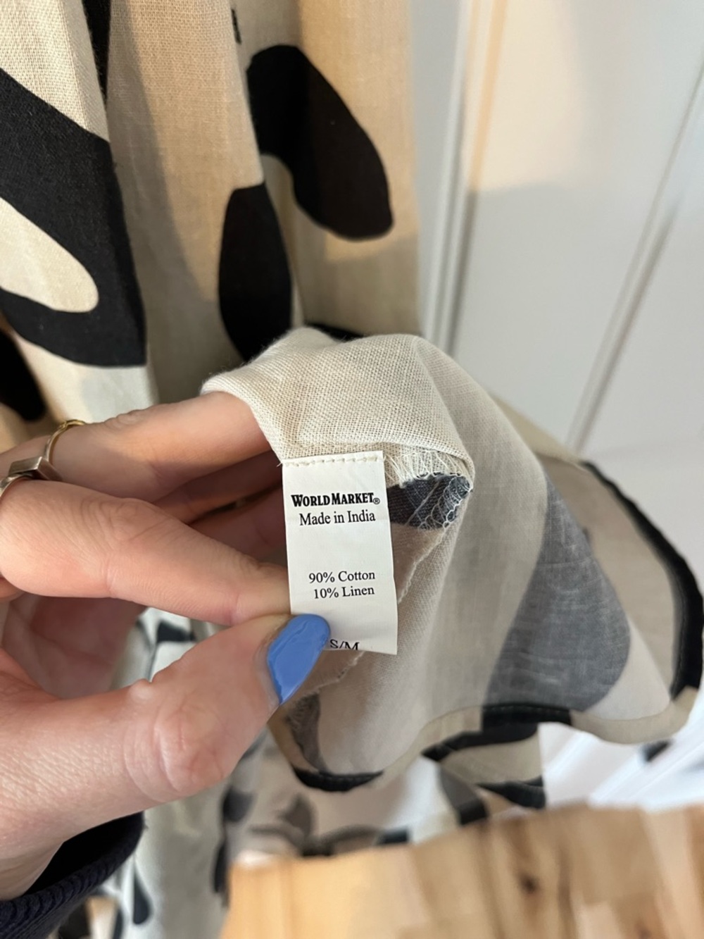 WORLD MARKET Mira Black And White Abstract Shapes Kaftan Dress S/M Boho Cotton - Picture 9 of 9